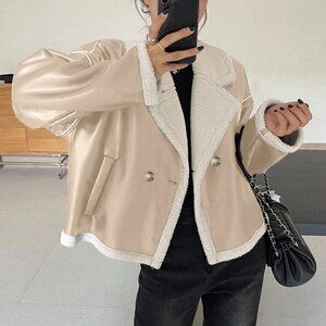 Apricot Casual Women's Contrast Color Faux Fur Jacket